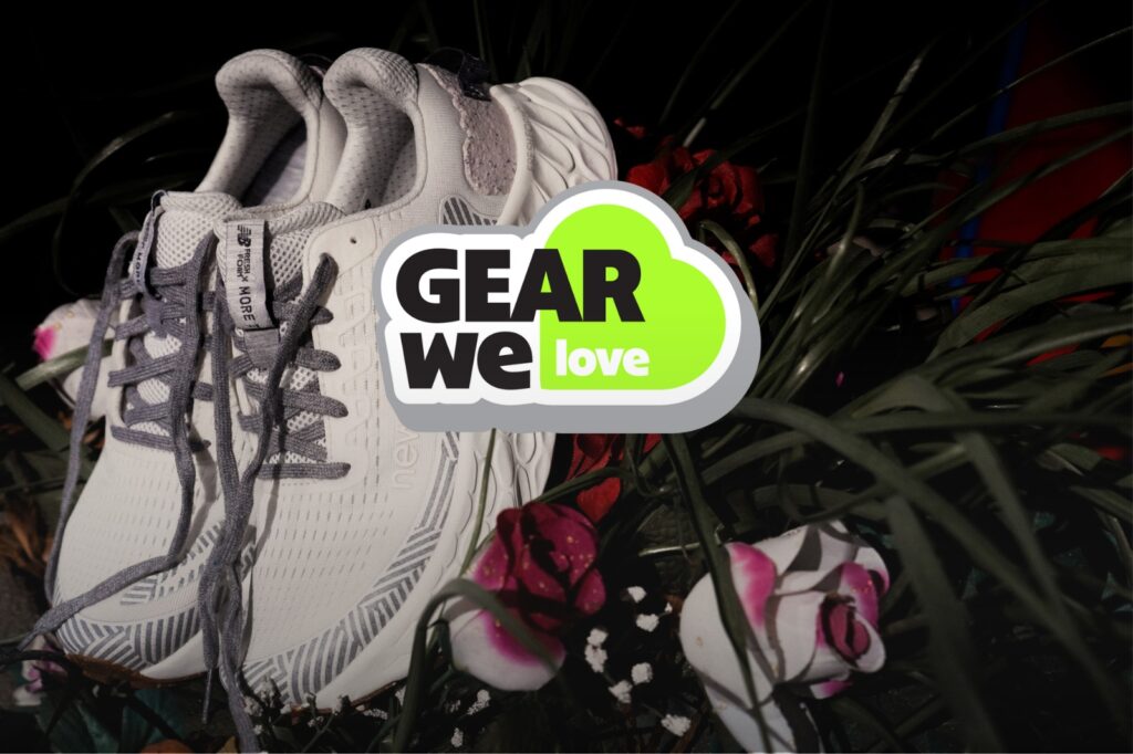 picture of new balance trail shoes with gear we love logo in foreground