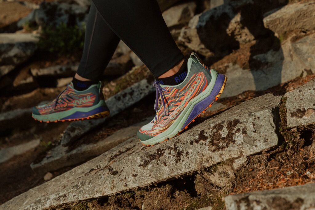 janji x la sportiva jackal ii running shoe on rocks